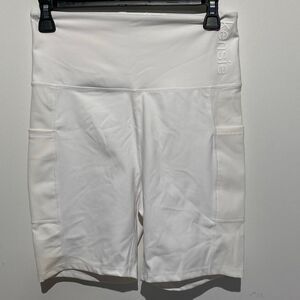 Kensie Women's White Ribbed Side Stretchy High Waist Athletic Bike Shorts Medium